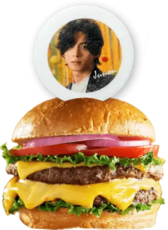 プリントライスプレートをトッピングしたハンバーガーの写真